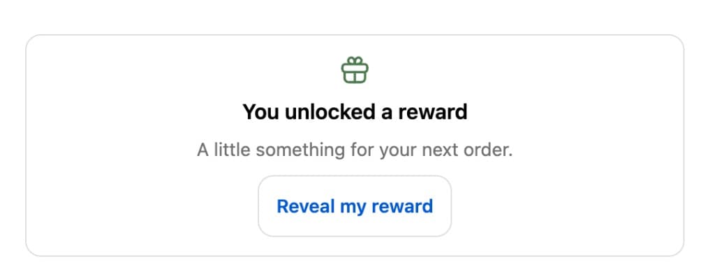Reward card inviting the customer to reveal their reward